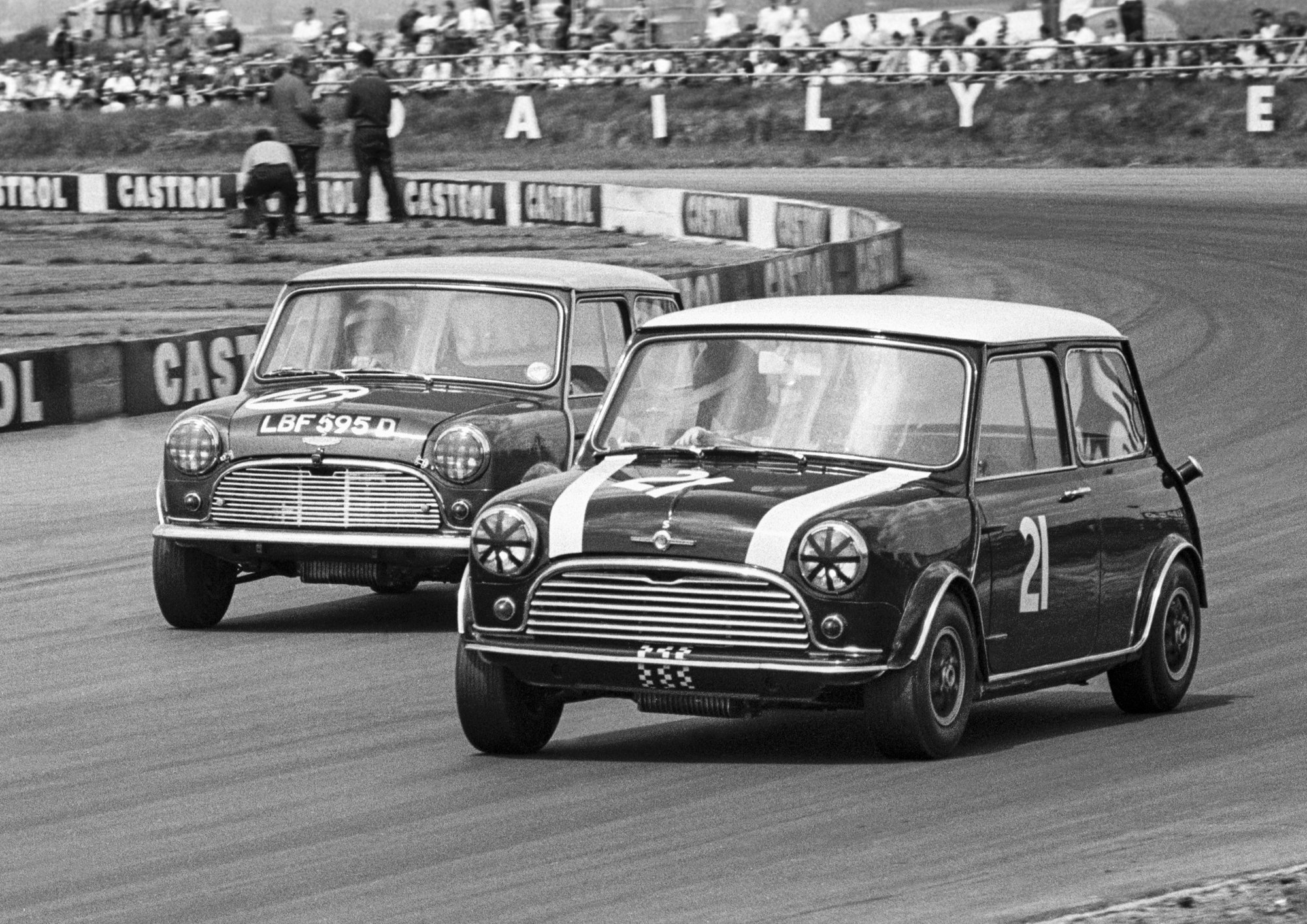 Minis at Silverstone in the 1960s